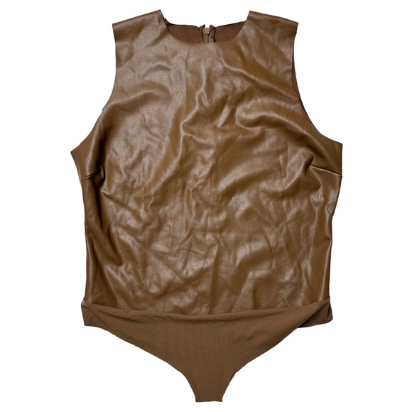 NEW Skims RARE Faux Leather Crew Neck Bodysuit in Sienna Women’s Sz 3X